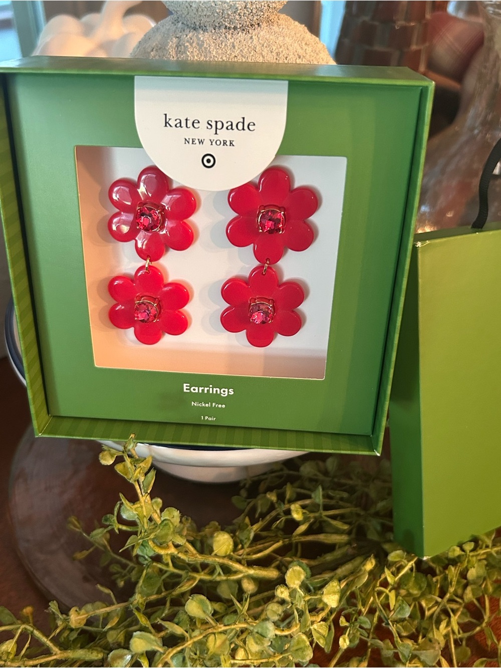 kate spade New York Bright Pink Double Flower Drop Earrings
